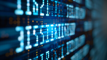 Fototapeta premium Binary code data on a digital screen in blue tones