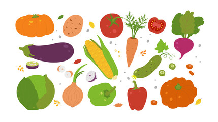 Hand-painted colorful vegetables in a flat style.