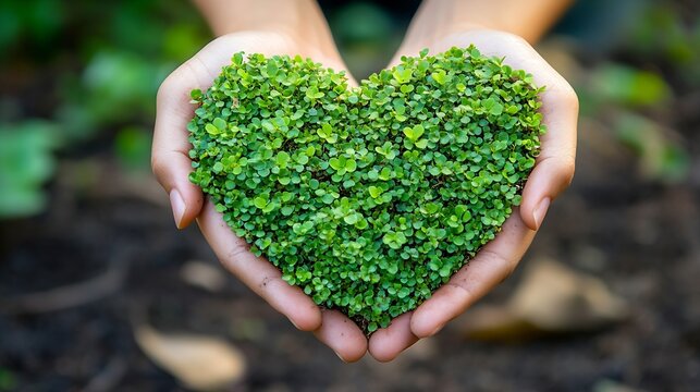 Hands holding green heart shaped tree planting trees loving the environment protecting nature Nourishing the plants World Environment Day To help the world look beautiful Forest conser : Generative AI