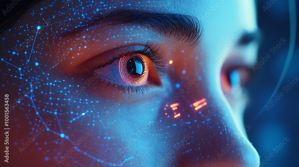 Fototapete deepfake concept facial tracking detection and recognition technology cyber security system concept 