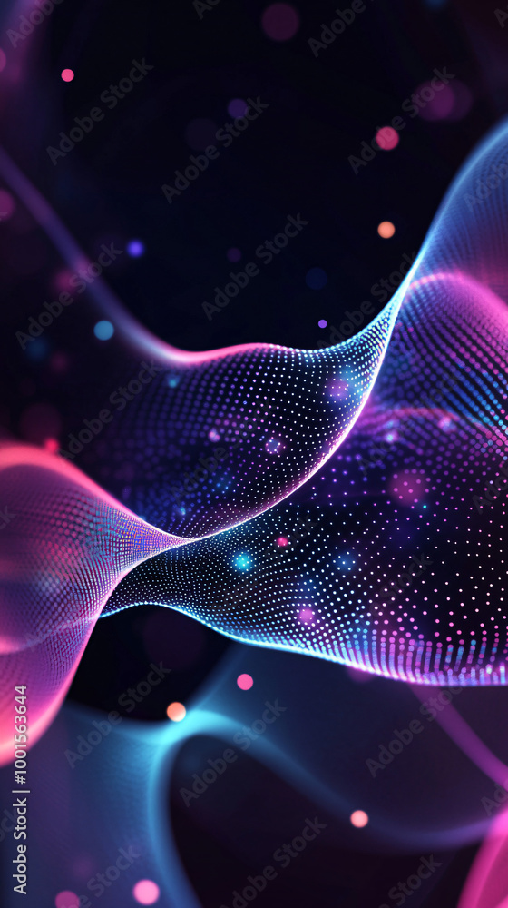 Aufkleber Vibrant digital wave of particles with bokeh effect flowing on a dark background