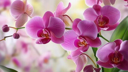 Close-up of beautiful pink orchids on blurred background, high-resolution macro