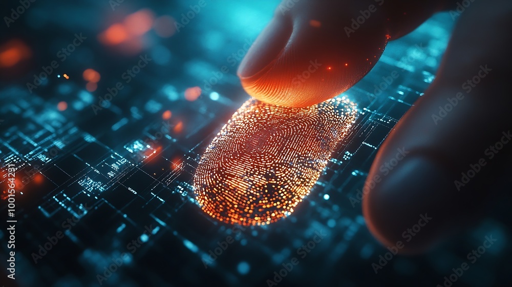 Poster Fingerprint cyber security and Personal Data Protection Act or PDPA with people background Technology information and privacy policy concept : Generative AI