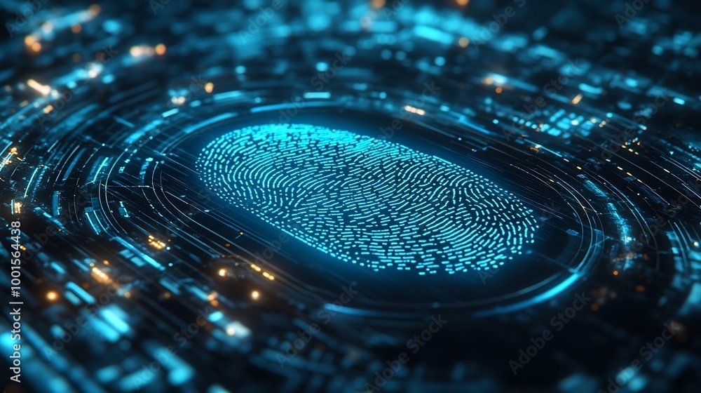 Poster Fingerprint scan provides security access with biometrics identification Business Technology Safety Internet Concept : Generative AI