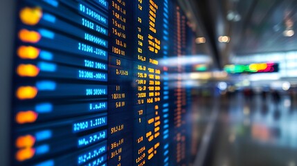 A digital departure board displays flight times and gate information in an airport : Generative AI