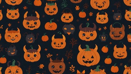 Cute devil character for Halloween holding a pumpkin basket.