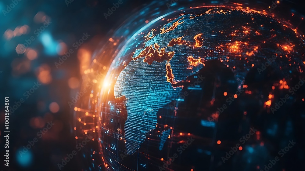 Poster Global financial communication network concept Business Finance and banking on global internet connection technology Data exchange Security Digital marketing and payment on social medi : Generative AI
