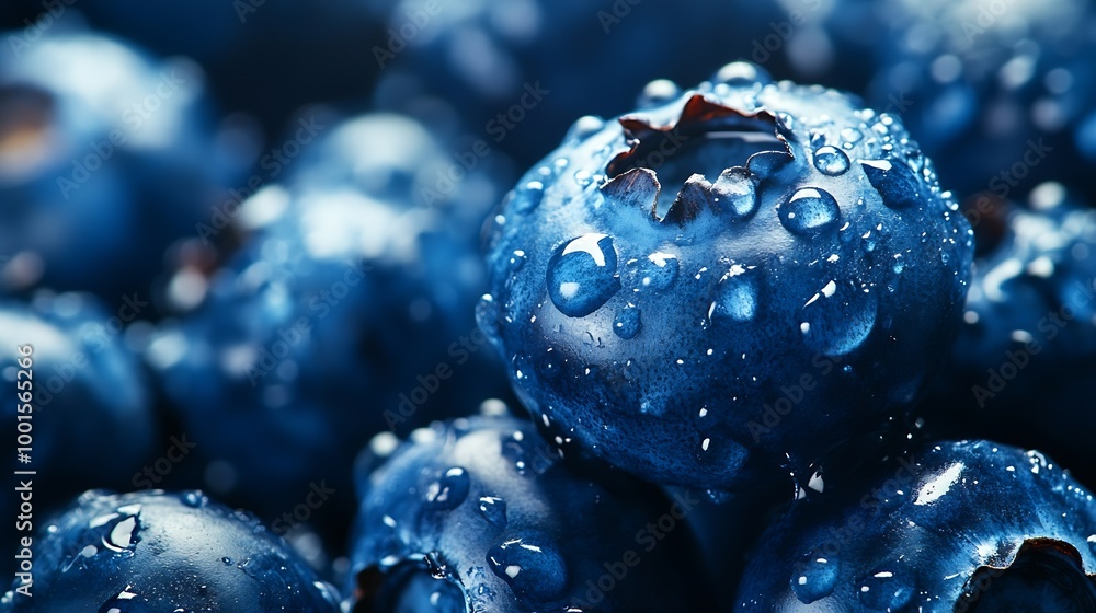 Poster fresh blueberry background texture blueberry berries close up macro shot : generative ai