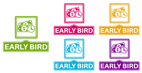 set early bird badge labels icon. early buy design discount offer sticker template vector illustration	
