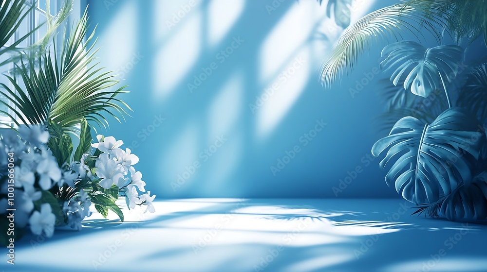 Poster abstract blue color gradient studio background for product presentation empty room with shadows of w
