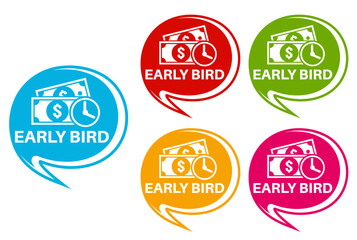 set banner early bird icon sign. early bird ticket symbol labels discount design vector illustration