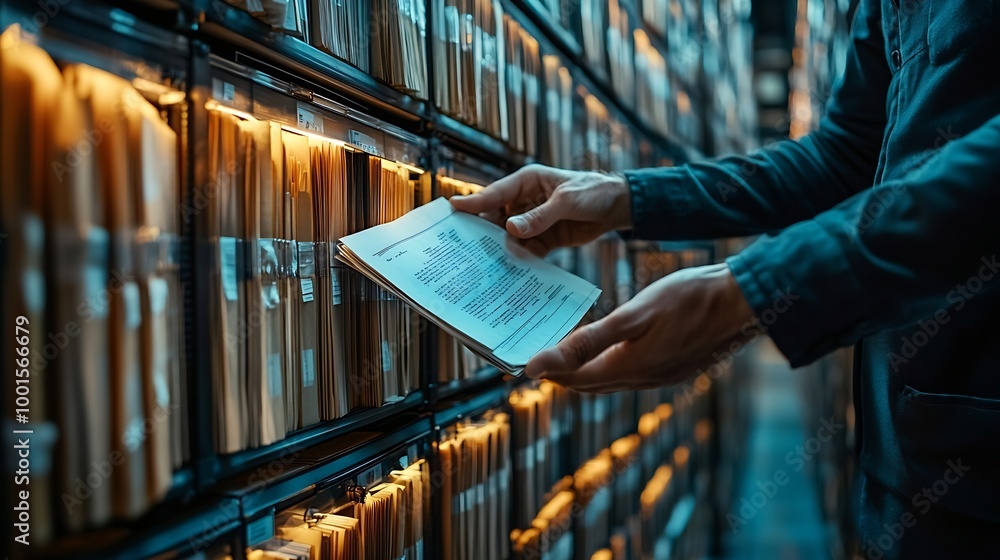 Poster Individuals with document holograms in information system archiving important documents in online databases to be accessed at any time document database management Storing document fil : Generative AI