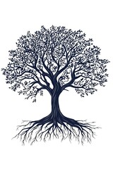Big old tree with roots and leaves showing nature concept