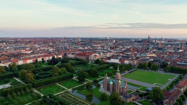 Aerial view of Rosenborg Castle. The King's Garden central Copenhagen, Denmark, Europe