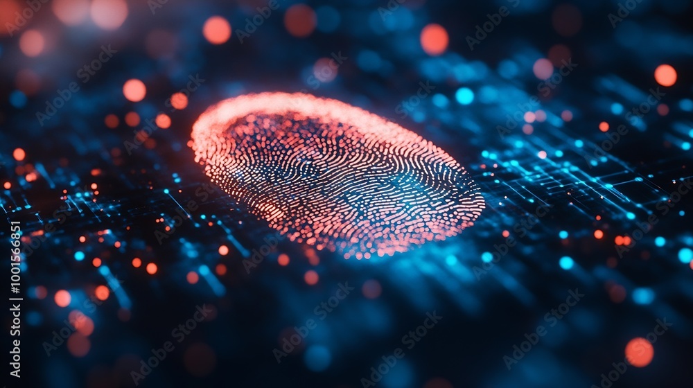 Fototapete Fingerprint scan provides security access with biometrics identificationFuturistic Technology in smart business high efficiency using ai artificial intelligenceRPA5gbig dataiotvrLog4j : Generative AI