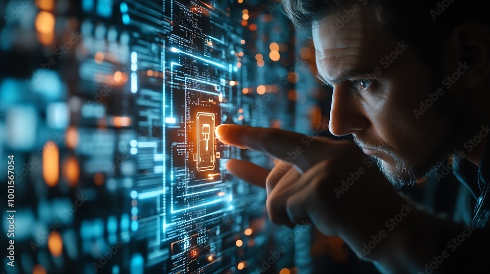 Fototapete Cyber security and data protection Businessman using  digital device protecting business data on network connection Security encryption of padlock and cybernetics Smart solution from c : Generative AI