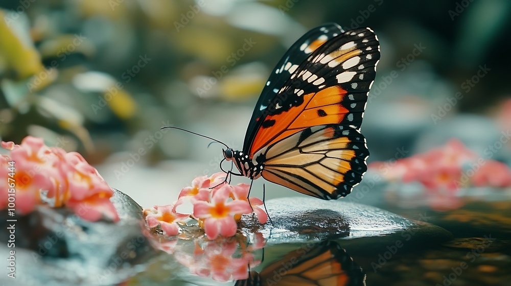 Poster butterfly drinking nectar in a zoo : generative ai