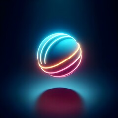 Glowing Neon Sphere with Colorful Light Streaks on Dark Background