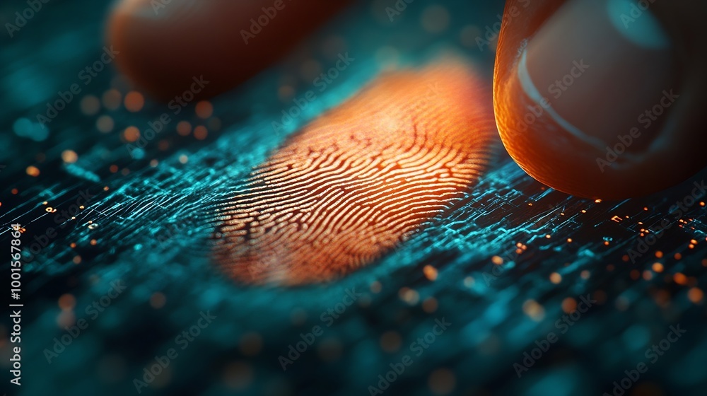 Leinwandbilder Businessman scan fingerprint biometric identity and approval Secure access granted by valid fingerprint scan Business Technology Safety Internet Network Concept : Generative AI