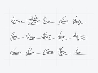 Signatures. Handwriting signature for e-documents and agreements. Calligraphy style autograph. signature doodle, Handwritten signature. Collection of vector signatures fictitious Autograph. Vector