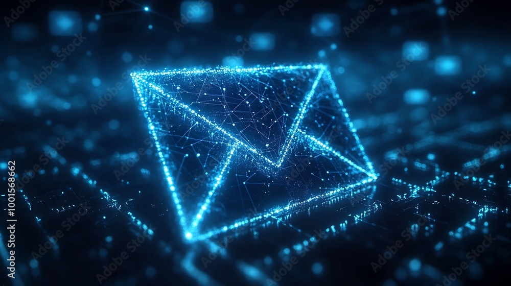 Poster Envelope and email symbol on a blue background Concept email address Internet technologies and contacts for communication Communication over the network business and correspondence : Generative AI