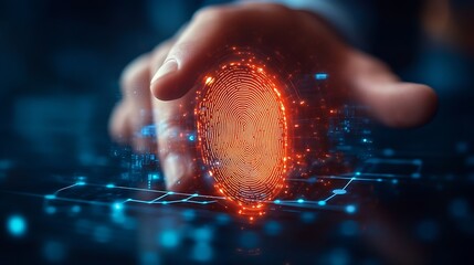 Businessman access scan fingerprint biometric identity and approval Secure access granted by valid fingerprint scan cyber security on internet cybernetic business concept : Generative AI