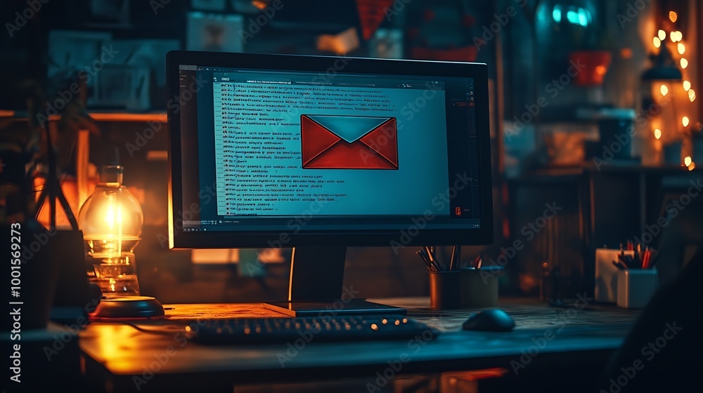 Poster Computer Monitor screen concept of inbox email : Generative AI