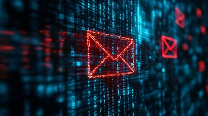Email security concept Security protection Email from spam virus and phishing Email fraud Scam mail virus alert hacker Check email notification junk and trash mail and compromised info : Generative AI