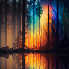 Adorn your wall with a multicolor nature fire spectral featuring a captivating Enchanted Forest Decor