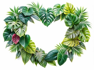 Fototapeta premium A heart made of leaves and vines. The heart is surrounded by green leaves and vines, and it is the center of the image. The heart is surrounded by a variety of different types of leaves