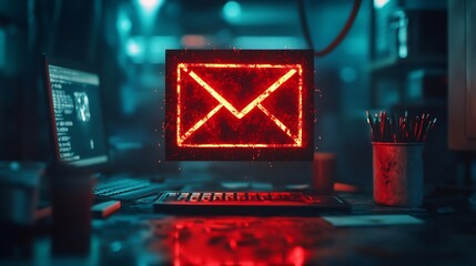 Alert Email inbox and spam virus with warning caution for notification on internet letter security protect junk and trash mail and compromised information : Generative AI
