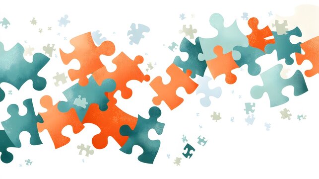 Inclusion and Acceptance: Illustration of puzzle pieces coming together to form a heart shape, representing inclusivity and acceptance. The white background ensures the focus remains on the 