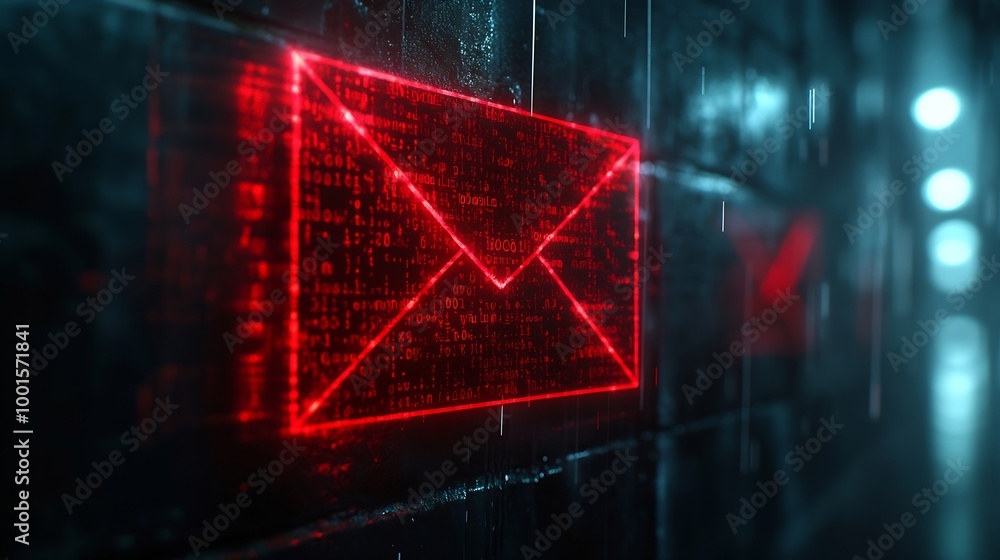 Aufkleber Threat phishing malicious danger hack warning mail thief scam alert safety letter technology online Cyber crime security concept Alert Email inbox and spam virus with warning caution : Generative AI