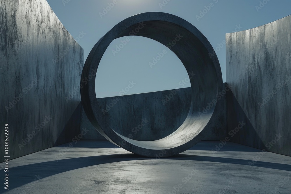 Poster circular object in a concrete room with a sun shining through the window