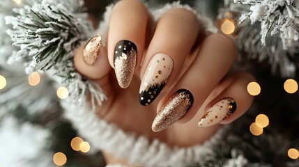 Festive New Year's manicure with beautiful nail polish	