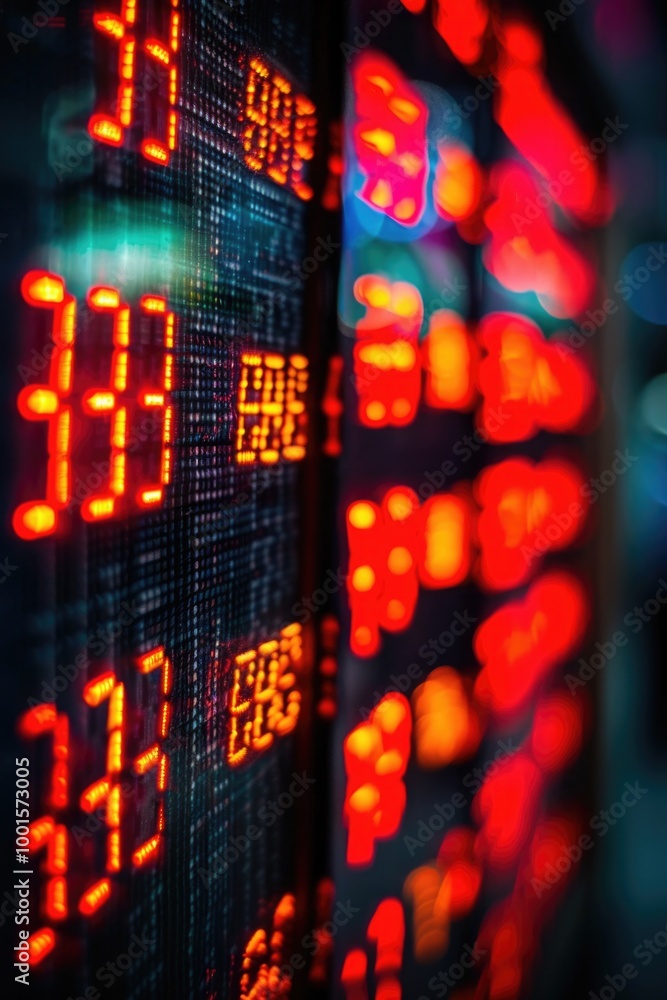 Poster a digital display featuring a combination of red and orange lights, suitable for use in technology o