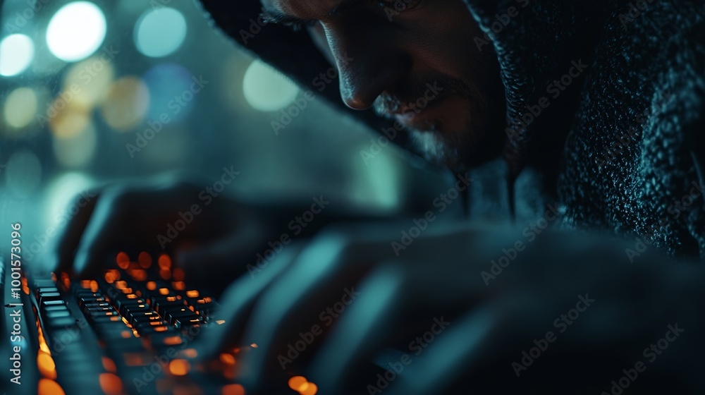 Poster Cybersecurity Internet cyber crime Hacker working on computer Digital crime by an anonymous hacker System hacked alert after cyberattack Ransomware Phishing Spyware Compromised informa : Generative AI
