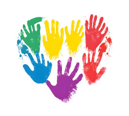 Fototapeta premium Colorful Handprints Forming a Heart Shape