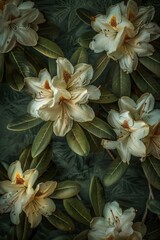 Obraz premium A bunch of white flowers with green leaves, great for nature or garden themed designs