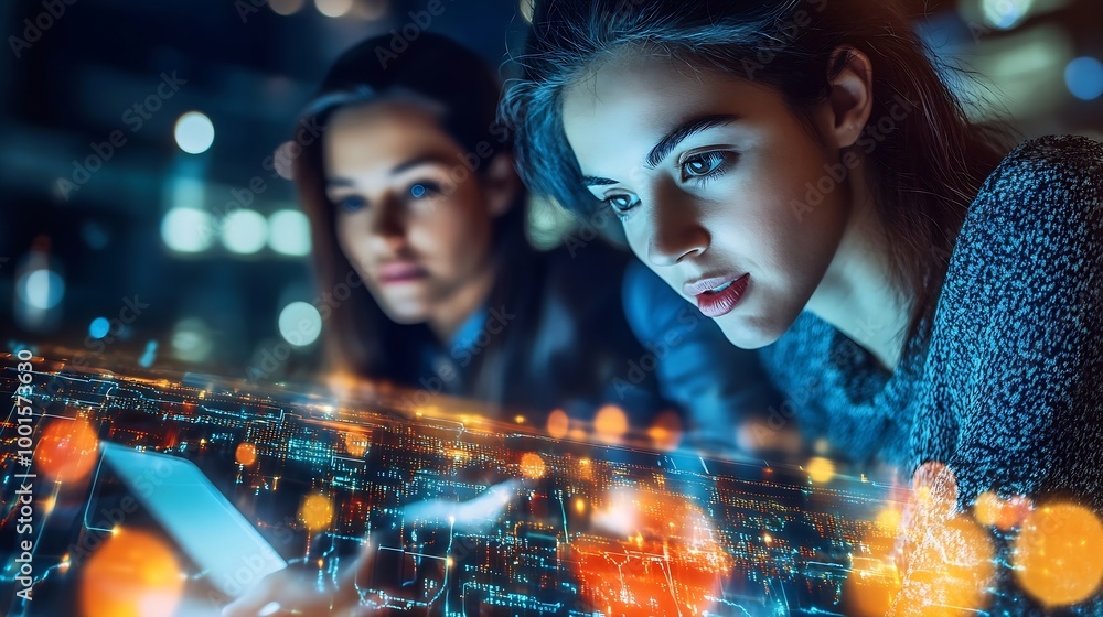 Aufkleber Image of data processing over diverse business people using laptop global business and digital interface concept digitally generated image : Generative AI