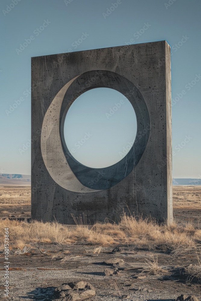 Poster a modern structure with a circular window in the center