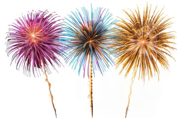 Fototapeta premium Fireworks explosion on a white background with red, yellow and green colors