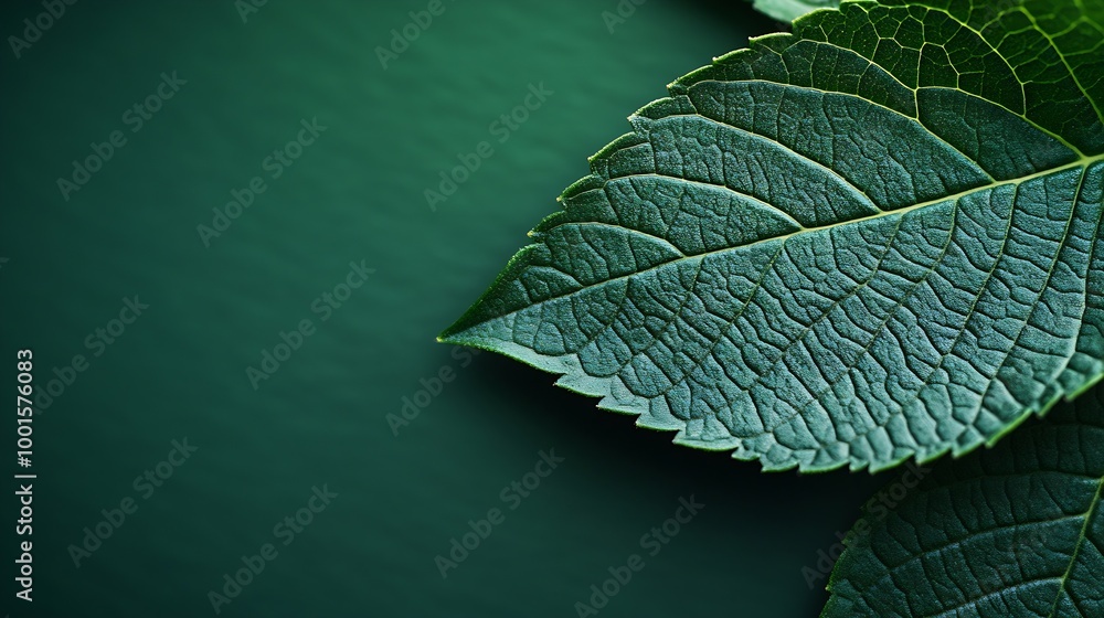 Aufkleber dark green natural background jasmine leaf closeup with clear texture and shadows : generative ai