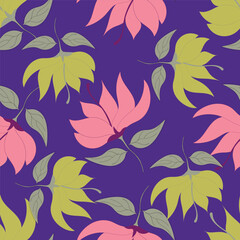 blue seamless vector stock flowers with leaves pattern on cream background