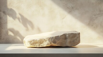 Beige concept product display podium Rock Stone with blurred background with sunlight shadow : Generative AI