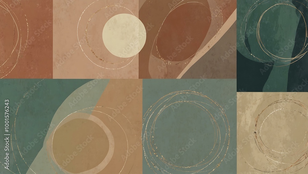 Poster elegant design with interlocking circles and diagonal lines in soft colors.