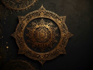 Elegant gold mandala on a dark textured background.