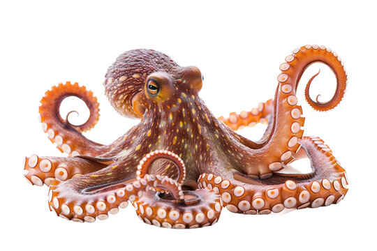 Detailed marine octopus with flowing arms isolated on transparent background