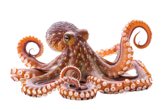 Detailed marine octopus with flowing arms isolated on transparent background