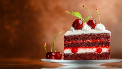 Black Forest Cake Slice on Glass Plate